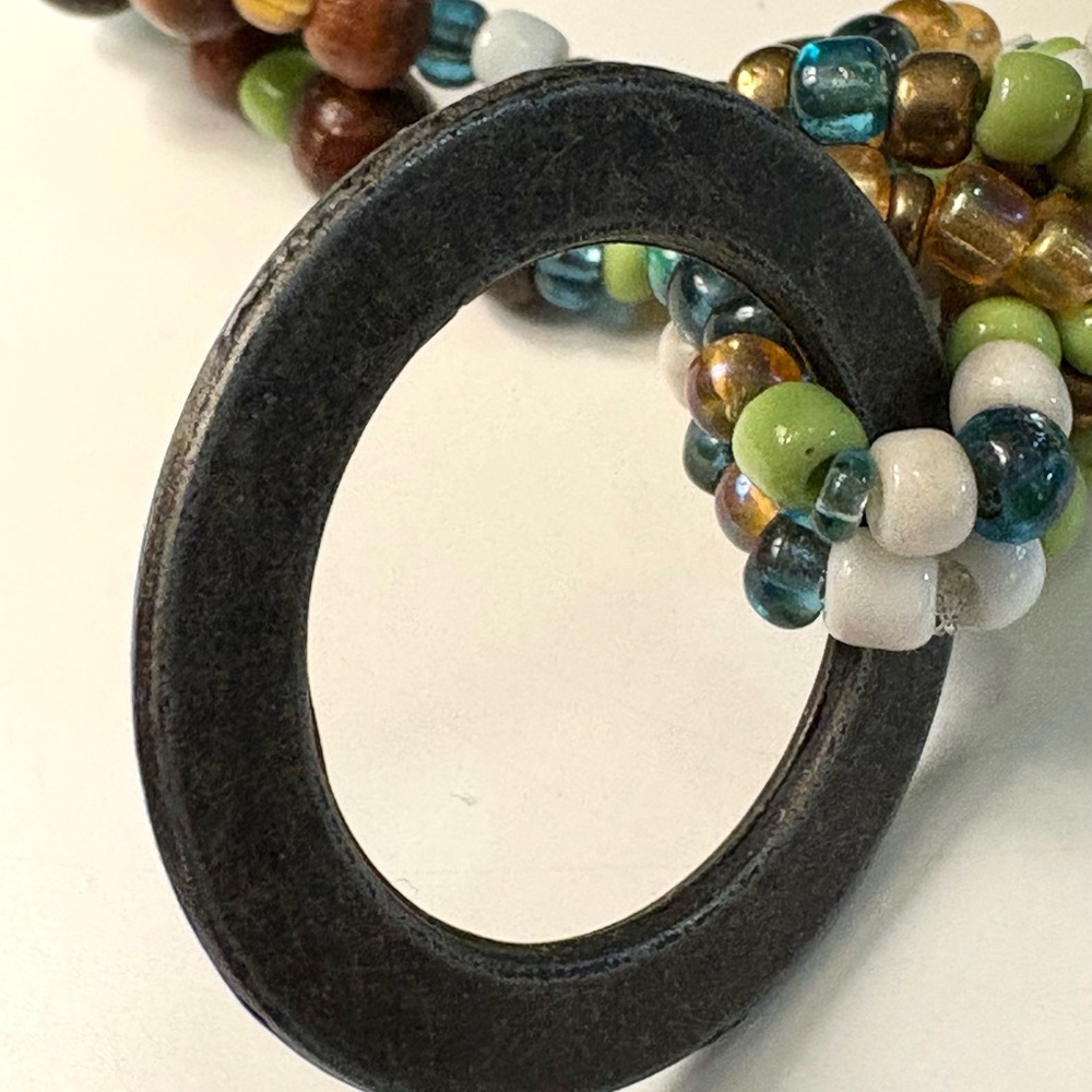 Boho Beaded Necklace Multicolor Seed Beads Metal Pendant - Picture 4 of 5